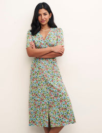 Green Floral Alexa Midi Dress with Shirring