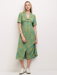 Green Spot Daisy Midi Shirt Dress