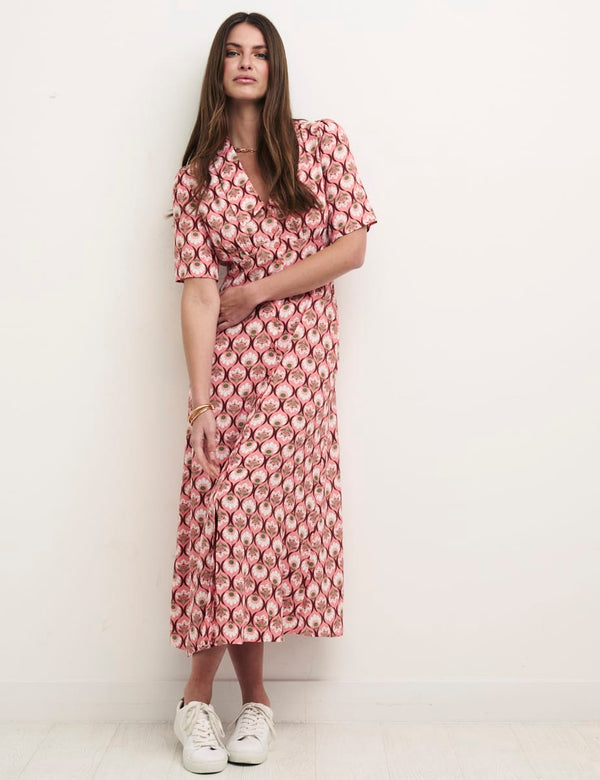 Pink Geo Floral Daisy Midi Dress