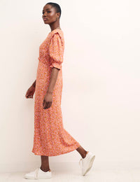Orange Heart Print Petite Felicia Midi Dress