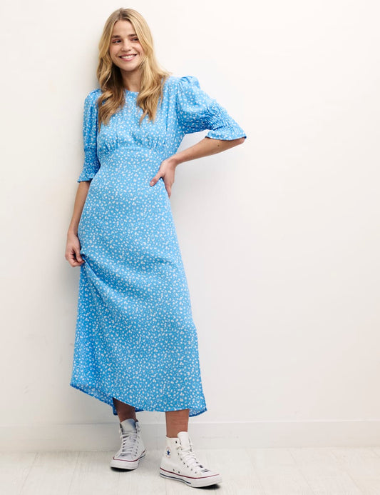 Image of Petite Blue Floral Luna Midi Dress