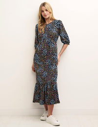 Black Speckle Print Rachel Midi Dress