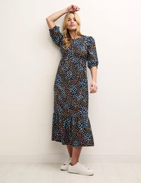 Black Speckle Print Rachel Midi Dress