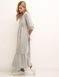Petite Blue and Orange Check Rachel Midi Dress