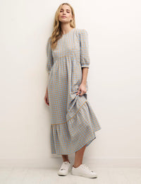 Petite Blue and Orange Check Rachel Midi Dress