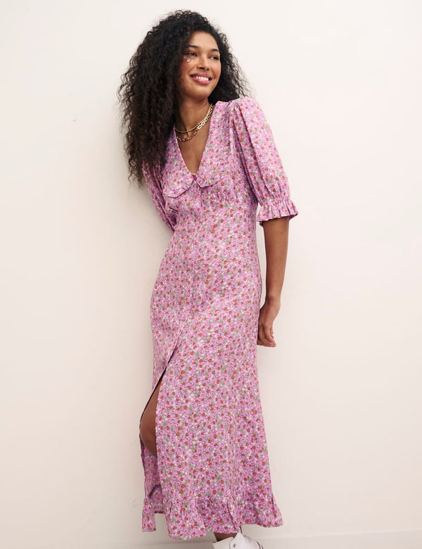 Lilac Heart Print Petite Annalise Midi Dress