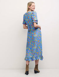 Blue Fruit Print Delilah Midi Dress