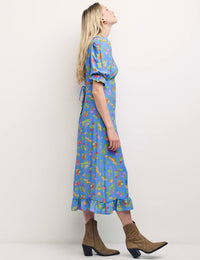 Blue Fruit Print Delilah Midi Dress