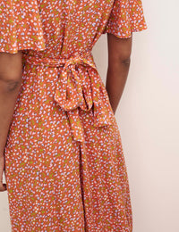 Orange Heart Print London Midi Dress
