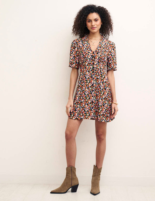 Black Ditsy Fruit Print Daisy Mini Dress
