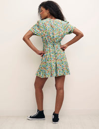 Green Vintage Floral Delilah Mini Dress