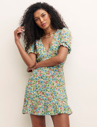 Green Vintage Floral Delilah Mini Dress