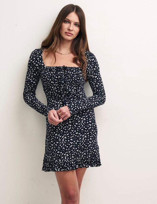 Black Floral Mckenna Long Sleeve Mini Dress