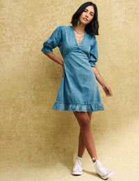 Fearne Cotton Denim Puff Sleeve Delilah Mini Dress