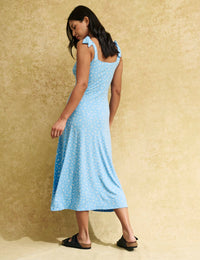 Blue Ditsy Floral Tie Strap Adrian Midi Dress