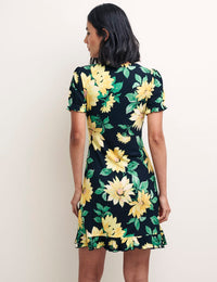 Black Sunflower Print Mekenna Mini Dress