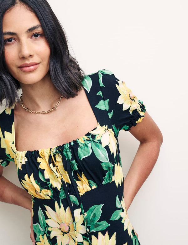 Black Sunflower Print Mekenna Mini Dress