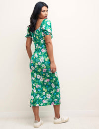 Green Floral Ruched Bodice Oregon Midi Dress