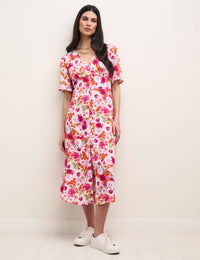 Petite Pink Floral Alexa Midi with Shirring Dress