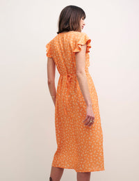 Orange Ditsy Floral Lily Midi Dress
