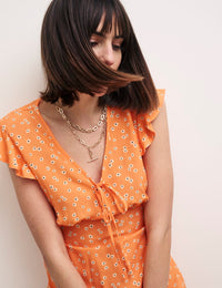 Orange Ditsy Floral Lily Midi Dress