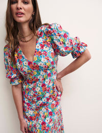 Floral Puff Sleeve Delilah Midi Tea Dress