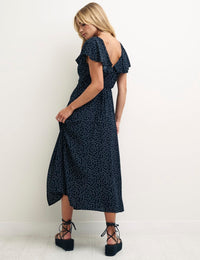 Black Spot V Neck Suki Midi Dress