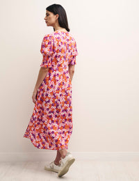 Pink Daisy Print Luna Midi Dress