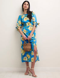 Blue Sunflower Print Esme Midi Dress