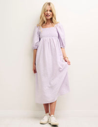 Lilac Gingham Kylie Midi Smock Dress
