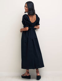Black Puff Sleeve Ginger Midi Dress
