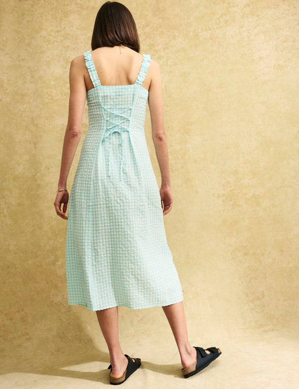 Blue checked Sweetheart Gill Midi Dress