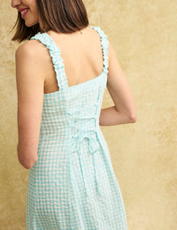 Blue checked Sweetheart Gill Midi Dress