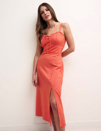 Pink and Orange Check Sweetheart Lucia Midi Dress