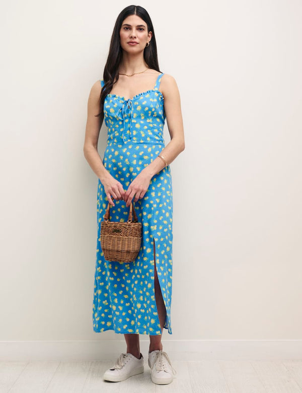Petite Blue Sicilian Lemon Lucia Midi Dress