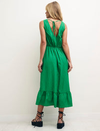 Green V-Neck Sleeveless Amy Midi Dress