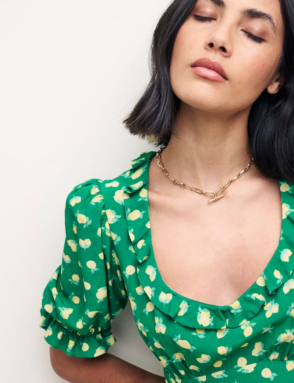 Green Lemon Puff Sleeve Jamie Mini Dress