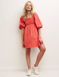 Pink & Orange Gingham Kylie Mini Smock Dress