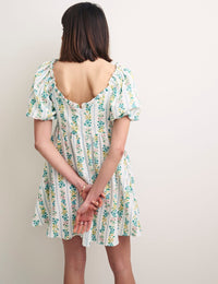 White Floral Stripe Andie Mini Dress