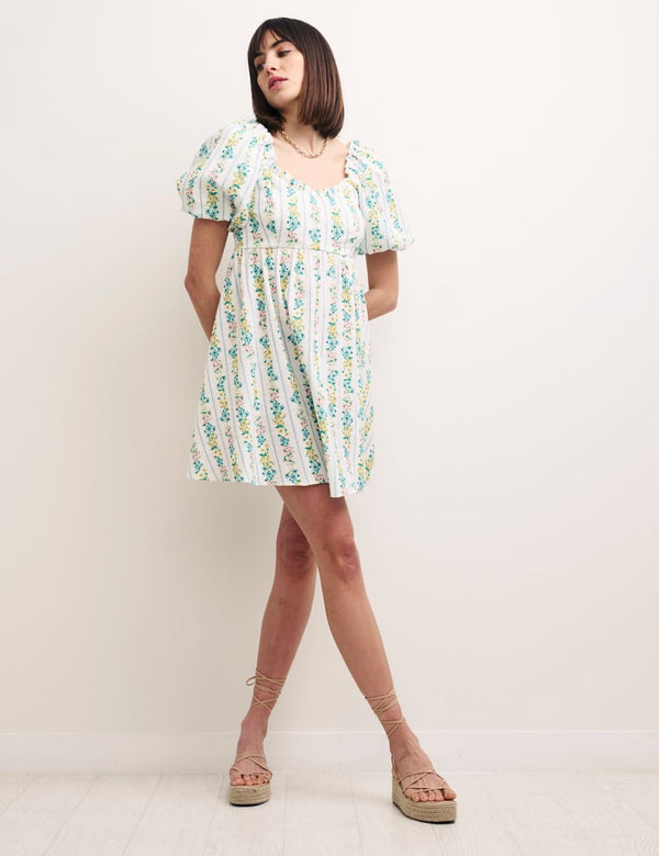 White Floral Stripe Andie Mini Dress