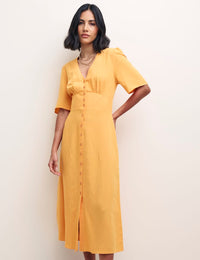 Orange Alexa Midi with Shirring Dress