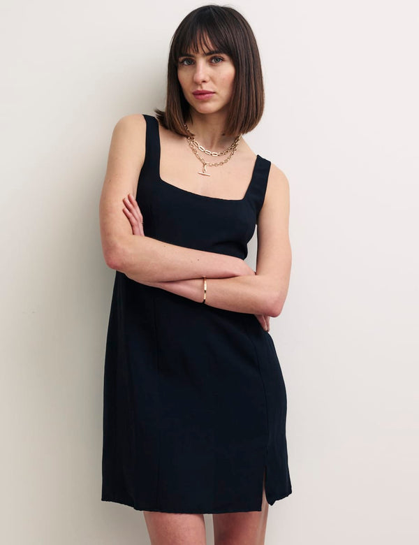 Black Linen-Blend Valentina Mini Dress