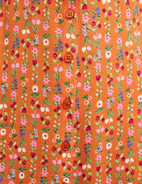 Orange Pinstripe Floral Daisy Midi Dress