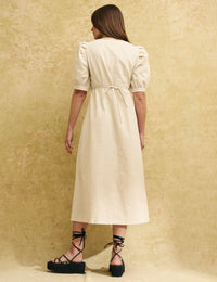 Cream Linen-blend Sweetheart Rosie Midi Dress
