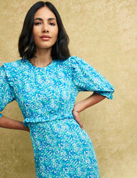 Blue Watercolour Felicia Midi Dress