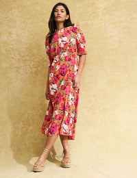 Orange Big Floral Luna Midi Dress