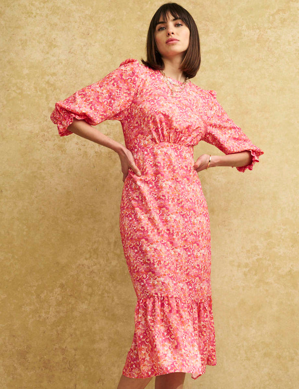 Pink Watercolour Selena Midi Dress