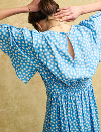 Blue Daisy Floral Flutter Sleeve Elka Midi Dress