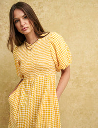 Yellow Gingham Check Kelsie Smock Midi Dress