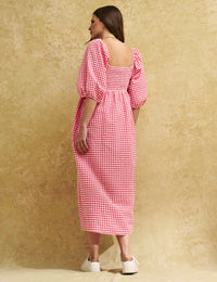 Pink Gingham Check Kylie Midi Dress